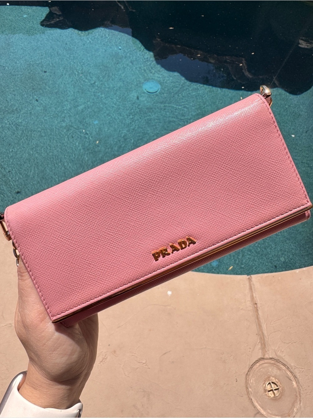 Authentic Prada Pink Saffiano Crossbody Wallet with Gold Chain Strap - Picture 6 of 13